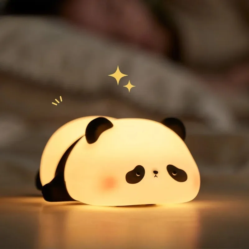 Panda-Shaped LED Night Light - USB Rechargeable Silicone Timer Lamp with Soft Glow for Kids' Bedroom  &  Nursery Decor