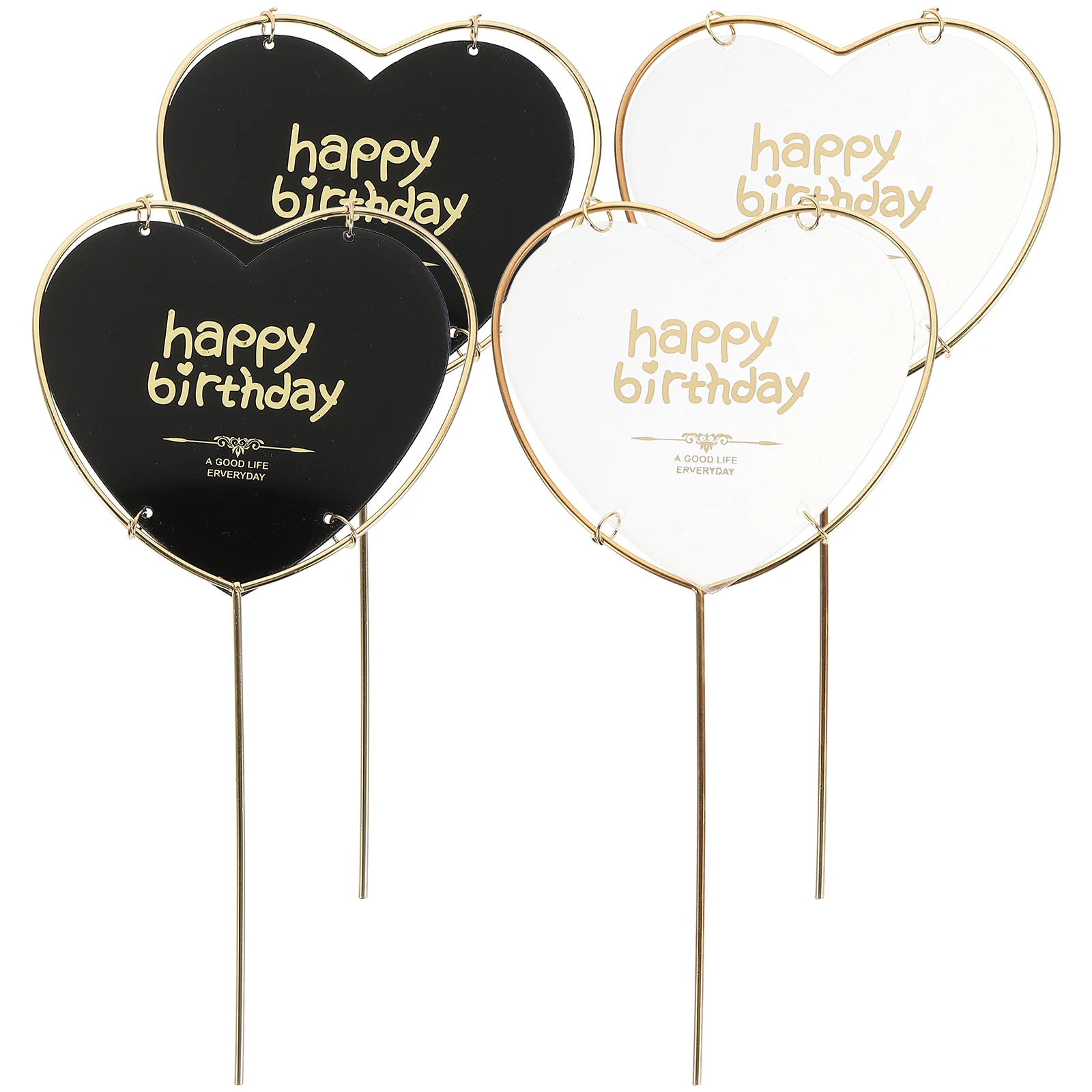 

4pcs Birthday Cake Decoration Cupcake Topper Unique Photo Prop Cake Pick Round nament Acrylic Iron