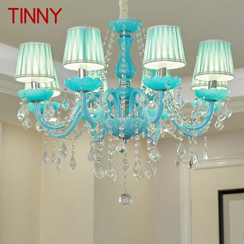 

TINNY Blue Crystal Pendent Lamp Luxurious Candle Lamp Warm Living room and bedroom Children's Room Restaurant KTV Chandelier