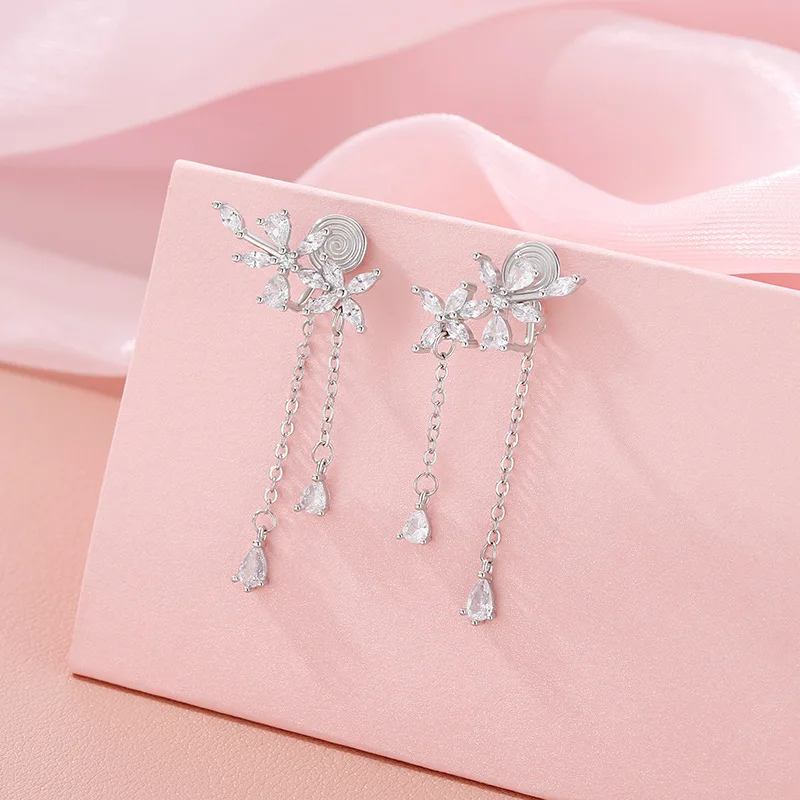 New 925 Sterling Silver Long Tassel Earrings Charm Exquisite Floral Women Earrings Beautiful Jewelry for Friends Birthday Gift