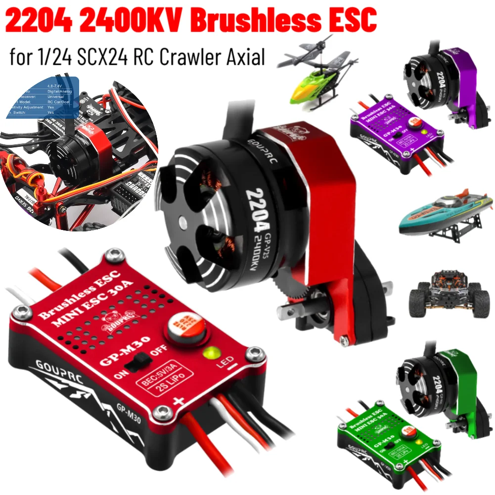 

Бесщеточный двигатель Outrunner 2204 2400 кВ с трансмиссией и бесщеточным ESC 30 А для обновления 1/24 RC Car Truck Crawler Axial SCX24