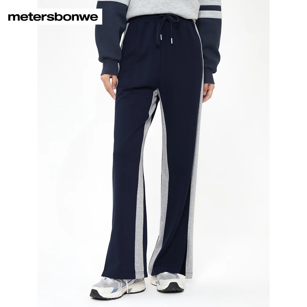 

Metersbonwe-Women's Side Patchwork Knitted Sweatpants Color Clash Regular Fit Campus College Sports Spring Autumn