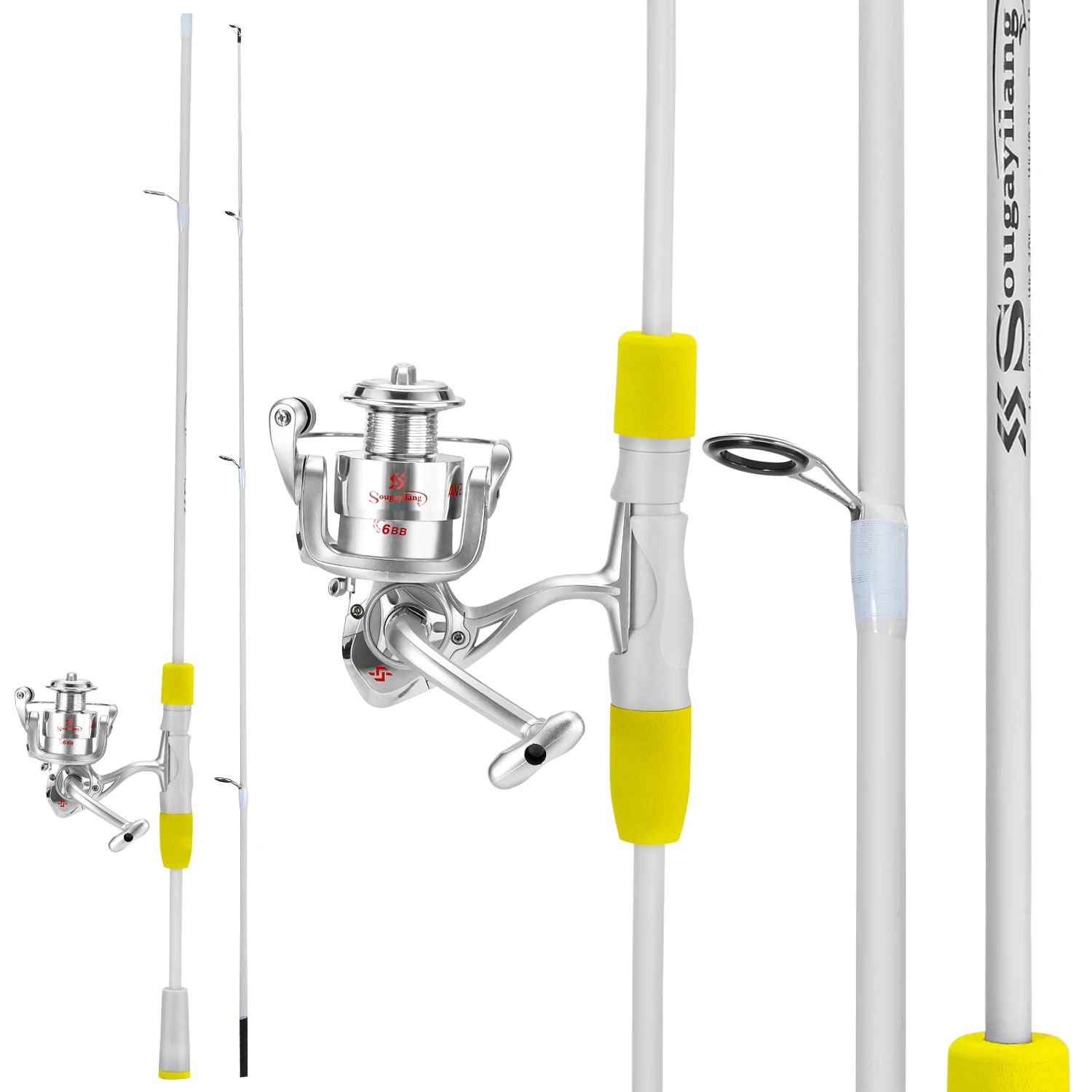 Sougayilang 2 Abschnitt Spinning Angelrute und Angelrolle Combo 1,8/2,1 m Carbon Faser Angelrute 5,2:1 Angelrolle Bass Fisch – Detail 1