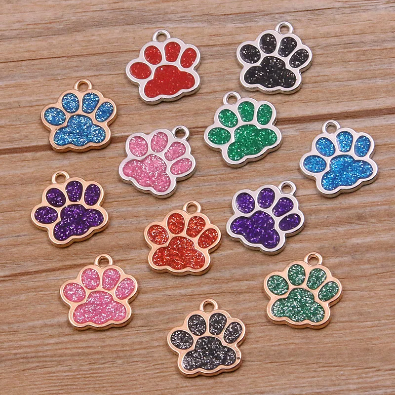 10Pcs 16*17mm 6Color Alloy Metal Rhodium Drop Oil Dog Cat Bear Paw Shining Charms Animal Pendant For DIY Bracelet Jewelry Making