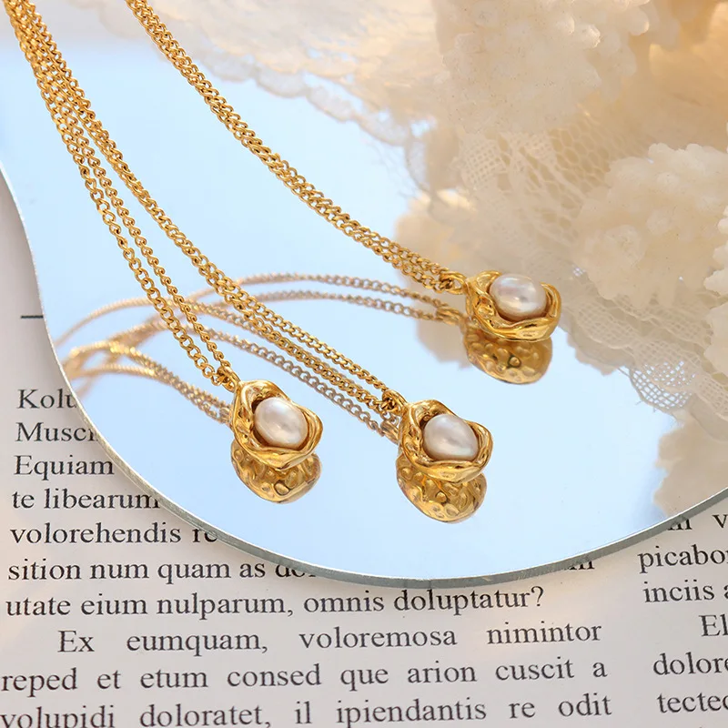 

Luxury 24K 9999 Pure Gold real gold Women's Natural Freshwater Pearl Inlaid Alien Pendant Necklace
