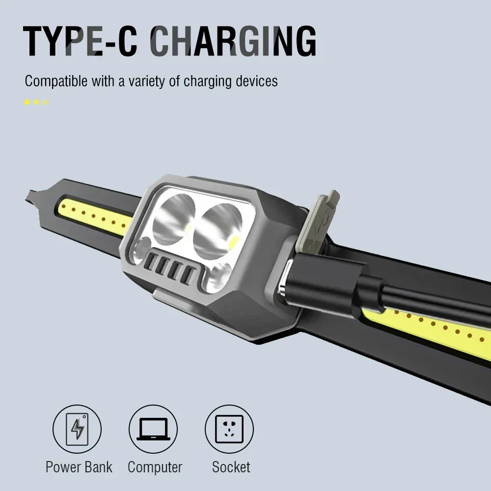 Mini sensore faro portatile da campeggio all'aperto lampada da equitazione COB ricaricabile USB faro ultraleggero per la corsa in bicicletta