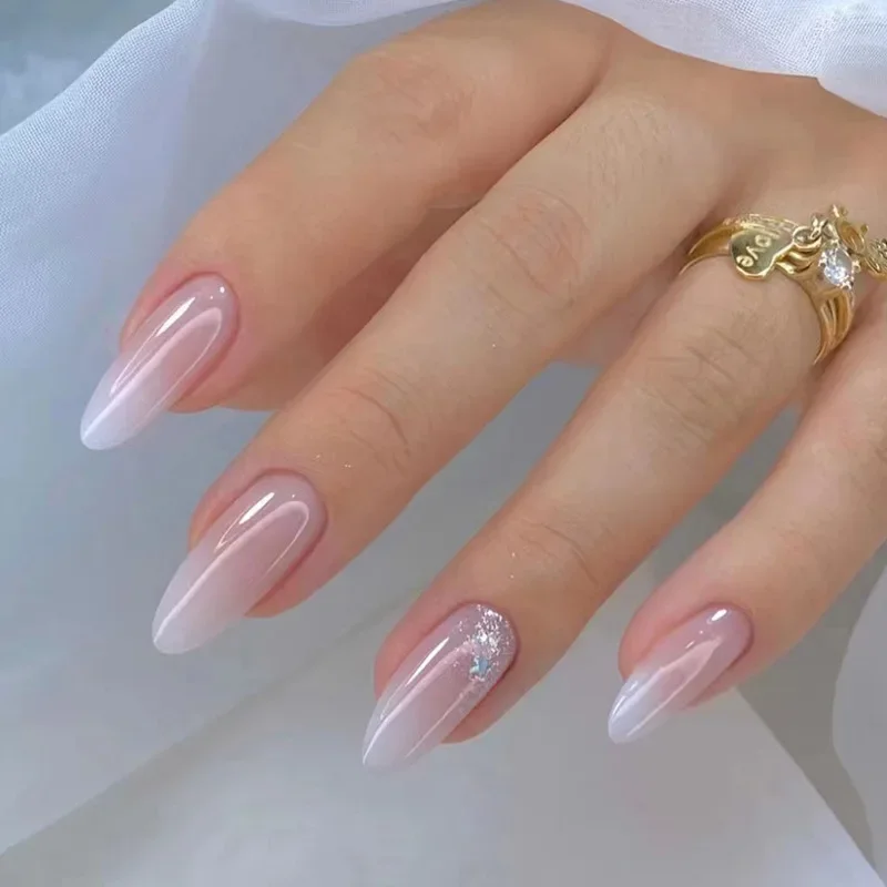 24 pezzi di unghie finte sfumate premere su unghie finte di mandorle lunghe punte per unghie rimovibili a copertura totale unghie finite indossabili Nail Art