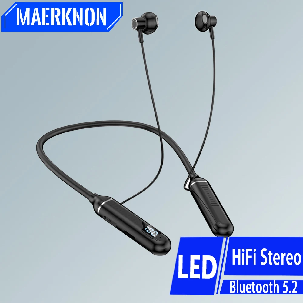 

Магнитные наушники с шейным ободом, Bluetooth 5,2, беспроводные наушники, гарнитура с микрофоном, стерео спортивная Гарнитура для всех смартфонов