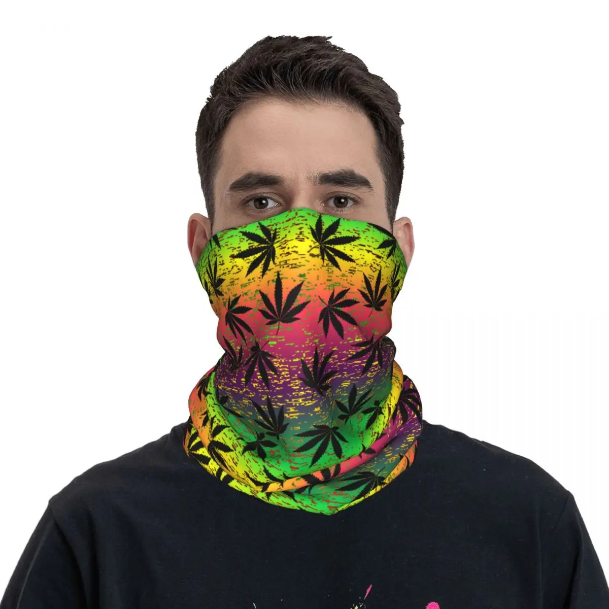 Cannabis Leaf Plant Bandana Neck Gaiter Printed Grunge Ethnic Hemp Leaves Wrap Scarf Multifunctional Headwear Sprot Adult Winter