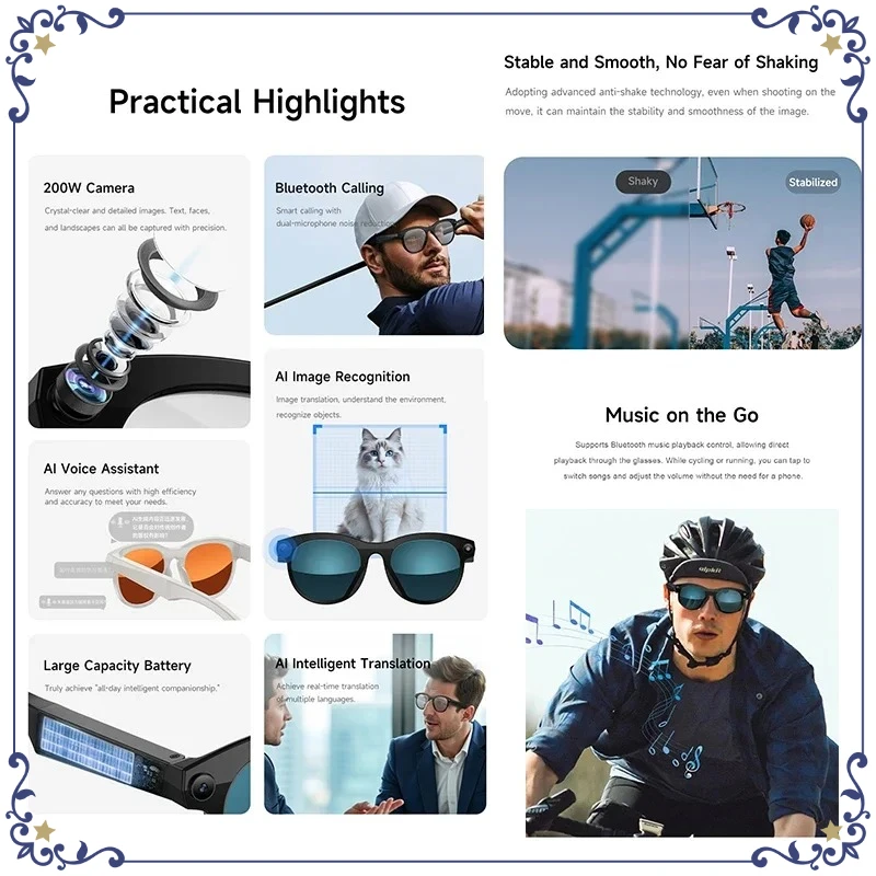 

New Smart Glasses Men 8MP Camera WiFi Bluetooth Touch Control IP65 Waterproof AI Translation Noise Cancelling AI Glasses Women