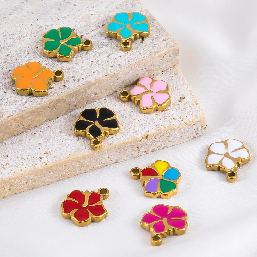 2pcs 11.3x13mm Stainless Steel Enamel Multicolored Flower Pendants Charms for DIY Jewelry Making Necklace Bracelet Accessories