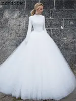 Customized Muslim Illusion Wedding Dresses 2026 New A-Line Long Sleeves Bride Dress Appliques Lace Tulle Elegant Wedding Gowns