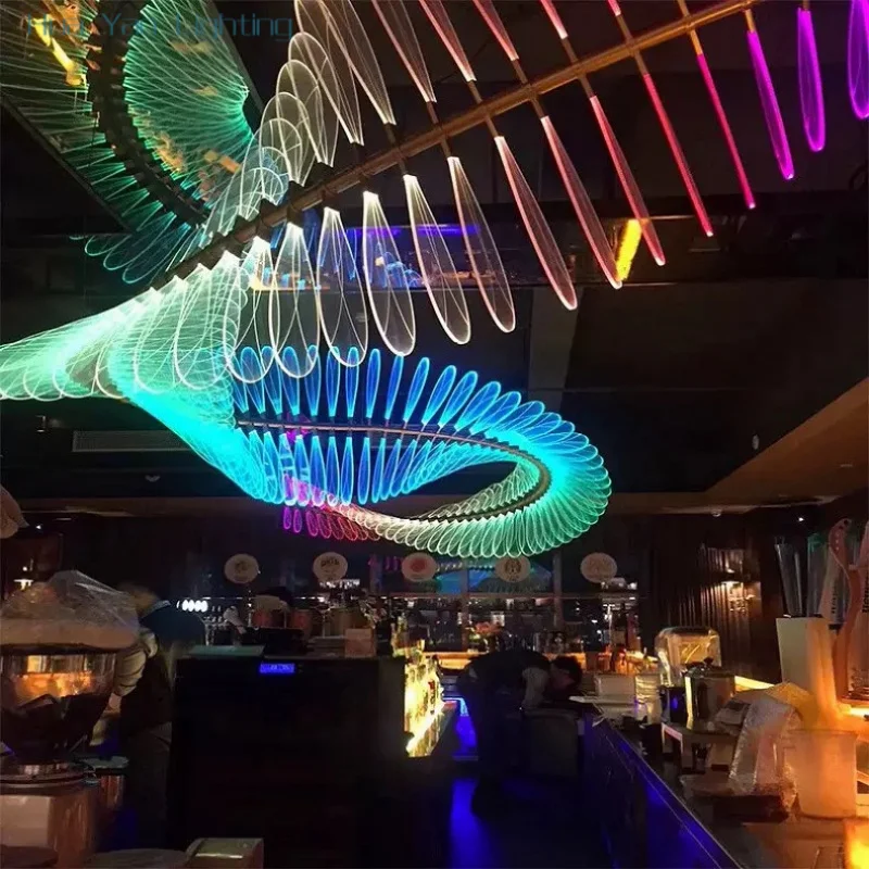 New type of hall hanging lighting restaurant ceiling luxury decoration Led RGB modern color chandelier bar coffee shop lights