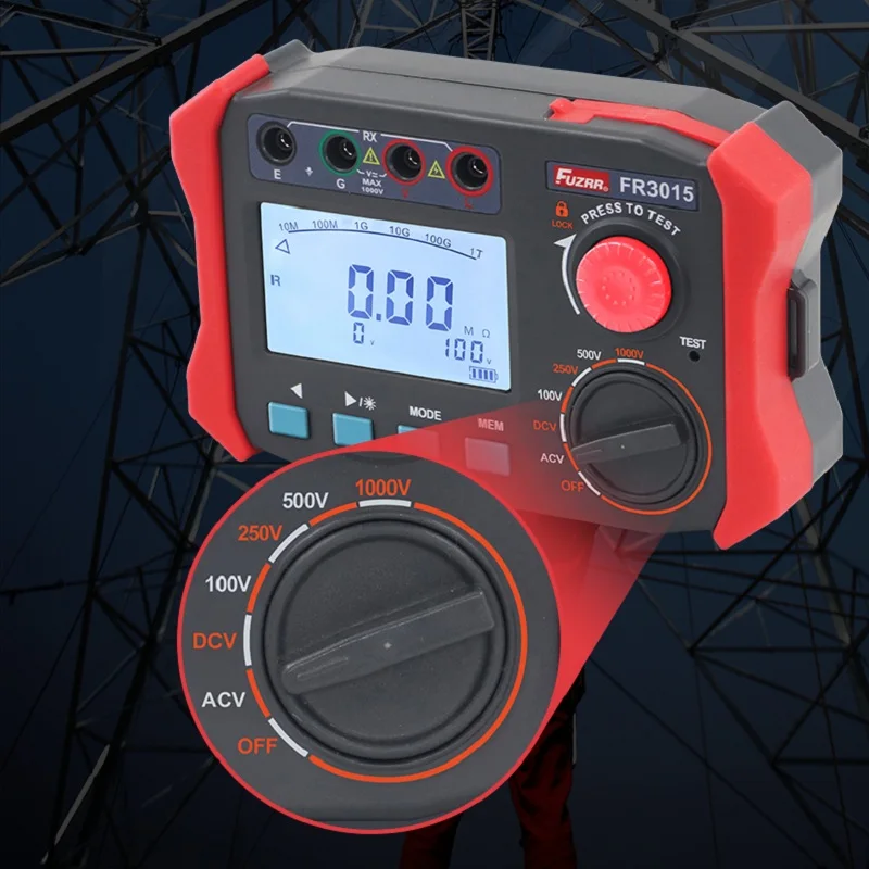 

FUZRR 2024 FR3015 Измеритель сопротивления изоляции 50,00 ГОм AC DC 1000 В Мегомметр Коэффициент поглощения и тестер индекса поляризации