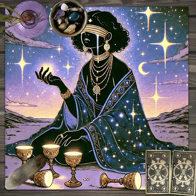 VIKAMA Forest Green Goddess Tree of Life Tarot Tablecloth Mystical Divination Altar Cloth Ritual for Spiritual Room Decor