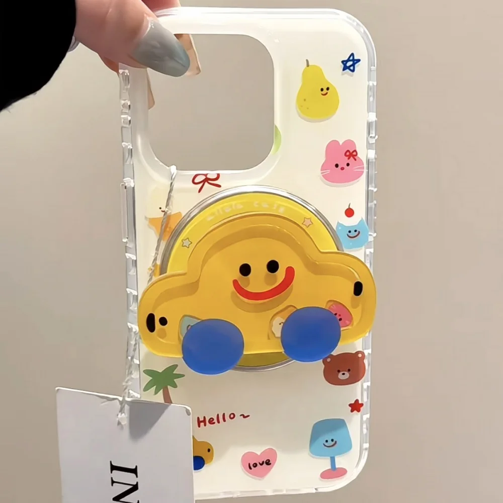 Bonito dos desenhos animados areia movediça shake carro para magsafe griptok titular telefone anel de dedo suporte para iphone 15 menina suporte