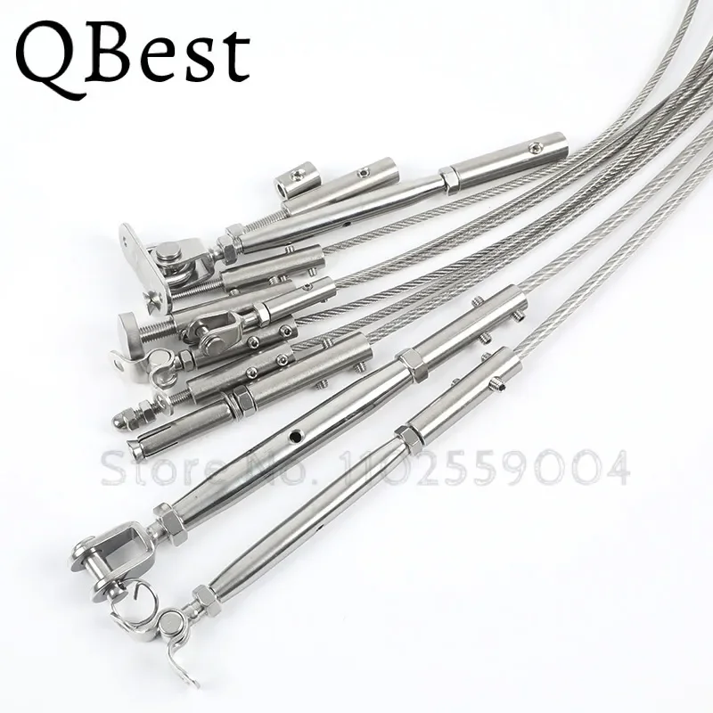 1pcs 304 Stainless Steel Cable Railing Thread Fittings Wire Rope Tensioner Receiver Terminal End Toggle Anchor Cross Clip Clamp