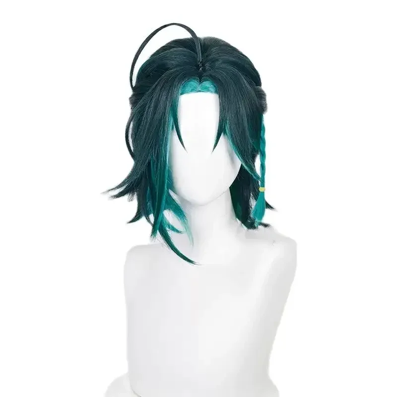 Pre Sale Game Genshin Impact Cosplay Wig Comic Xiao Short Braided Green Ponytail Simulated Scalp Heat Resistant Party W MN9