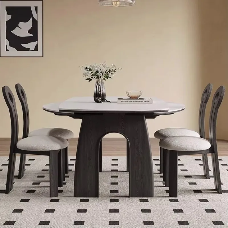 طاولة طعام مستديرة من الخشب الطبيعي، أثاث منزلي حديث قابل للتمديد من الخشب الصلب لاستخدام مطعم شقة الفيلا #2