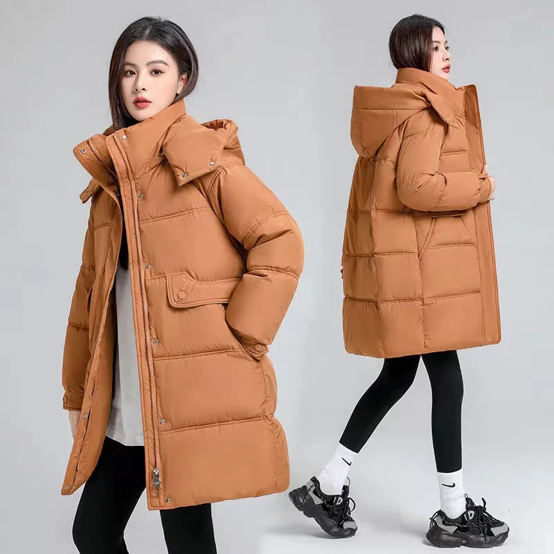 Chaqueta de plumón de algodón con capucha para mujer, Parka cálida informal, abrigo de invierno, novedad de 2024