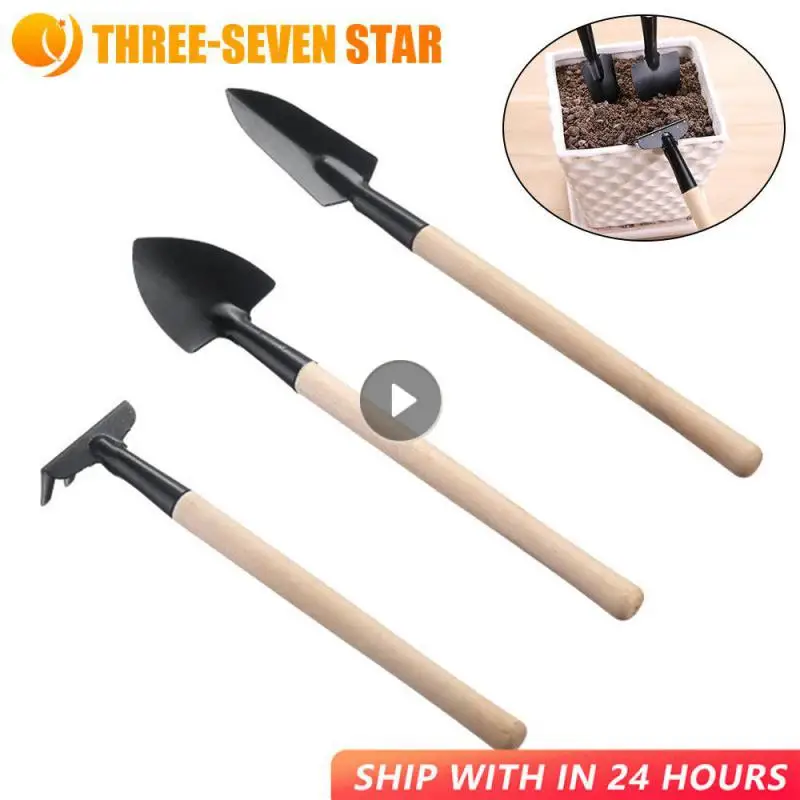 3pcs/set Mini Garden Tools Small Shovel Rake Spade Wood Handle Metal Head Multifunctional Household Potting Plant Bonsai Tools