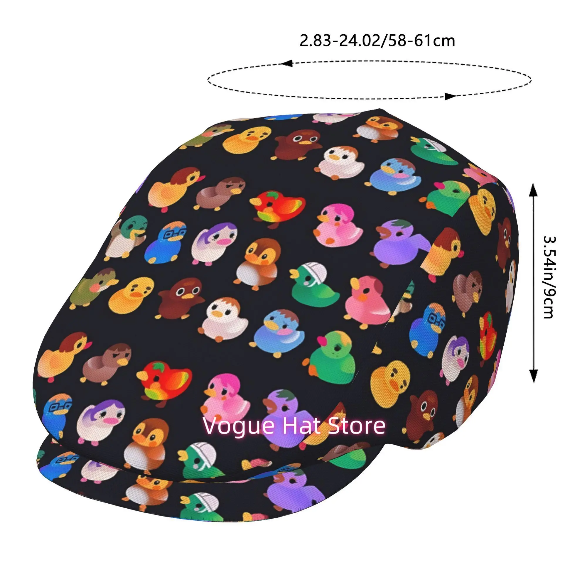 1pc of a Black Beret Featuring a Vibrant All-Over Print of Cartoon Ducks, This Retro Newsboy Cap Is Unisex And an Essential Fash