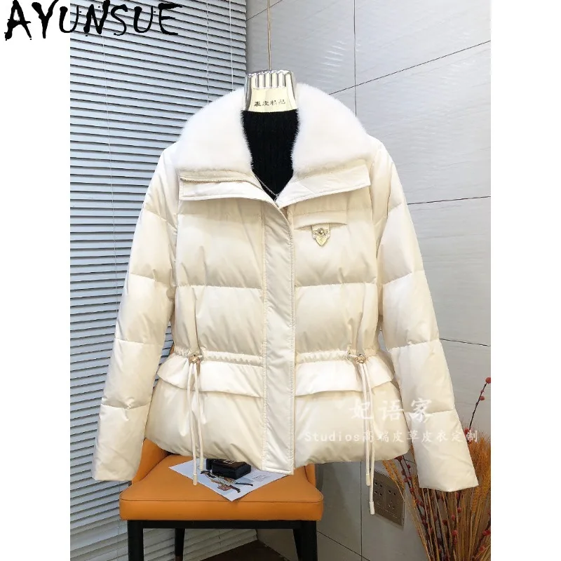 AYUNSUE Women's Goose Down Coats Winter Mink Fur Collar Outerwears Fashion Warm Down Jacket Woman Clothes High Quality Casaco