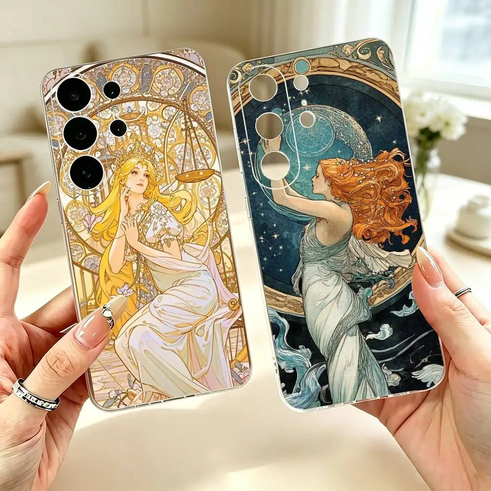 ART Alphonse Mucha  Transparent Phone Case For Samsung S25 S24 S23 S22 S21 S20 Ultra Plus FE Lite Note