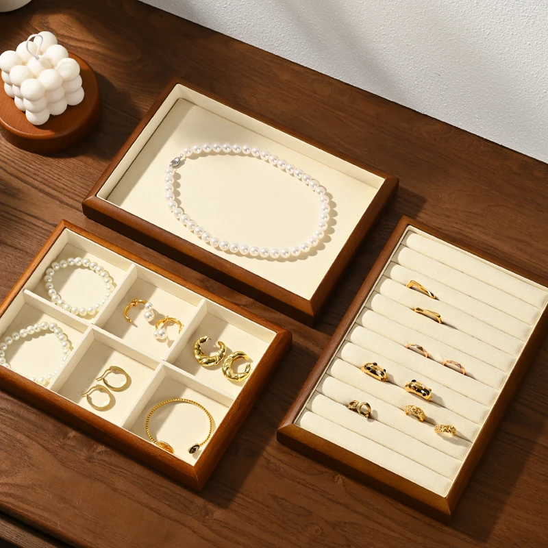 Oirlv Wooden Jewelry Box Jewelry Organizer Multifunctional Ring Necklace Bracelet Earrings Storage Tray Jewelry Display Tray