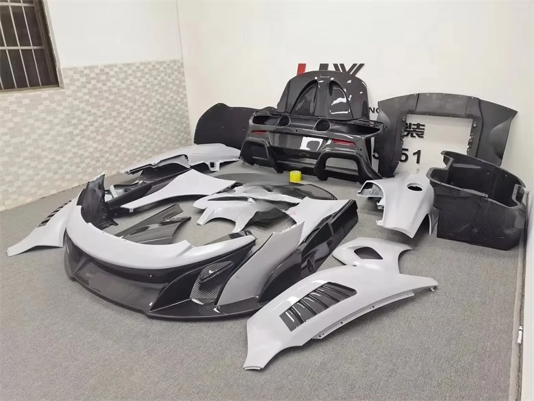 Upgrade 675LT Style Semi-carbon Fiber Front Rear Bumper Side Skirts Spoiler Hood Side Vent Exhaust Pipe for McLaren MP4-12C 650S