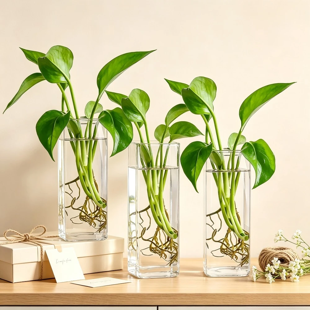 Wall Mounted Square Glass Vase Hydroponic Plant Container Minimalist Wall Hanging Flower Pot Home Living Room Wall Decoration