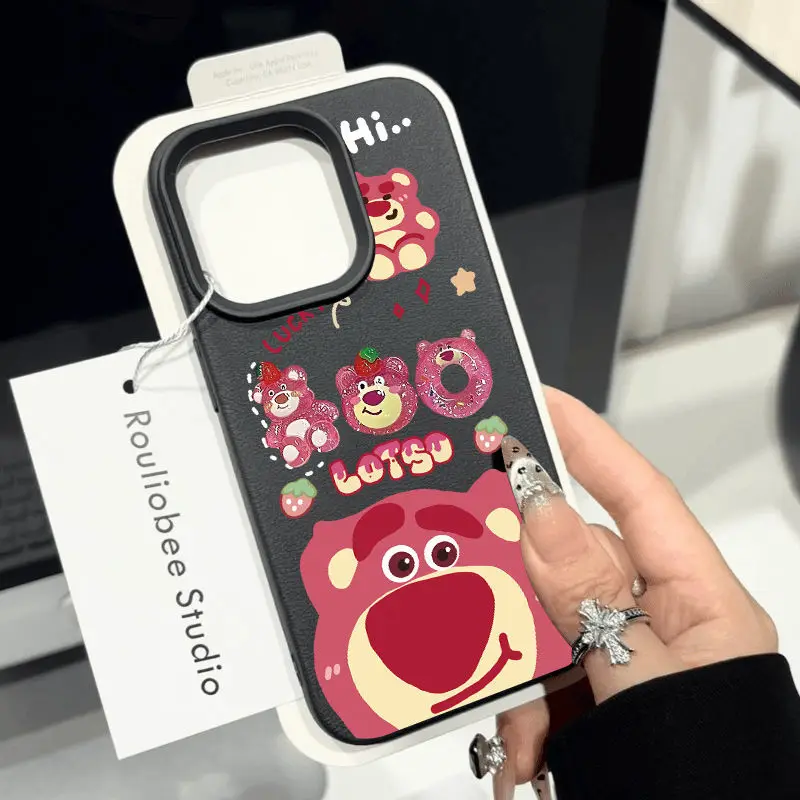 Cute Lots-o'-Huggin Bear Fashion TPU Imitation Leather Phone Case For iPhone 16 Plus 15 14 13 12 11 Pro Max Shock-absorbing