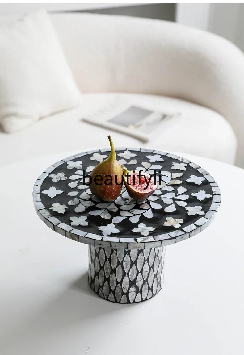 

ss C Retro style high-end shell high-foot tray dessert table decorative ornament creative storage plate