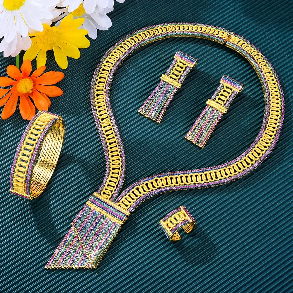 Kellybola New Original Fashion Luxury 4PCS Jewelry Sets Dubai Style Big Necklace Bangle Earrings Ring Jewelry Set Charm Female