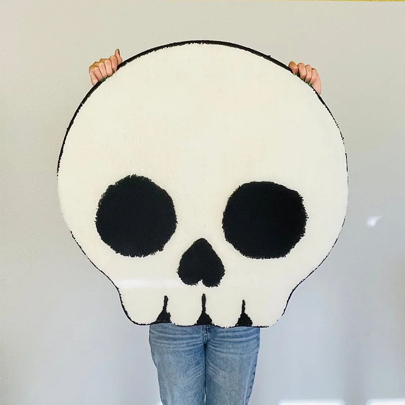 

Gothic Skull Tufted Carpet Personality Skeleton Fluffy Rug Handmade Non Slip Mat Halloween Room Decor Bathroom Kitchen Doormat