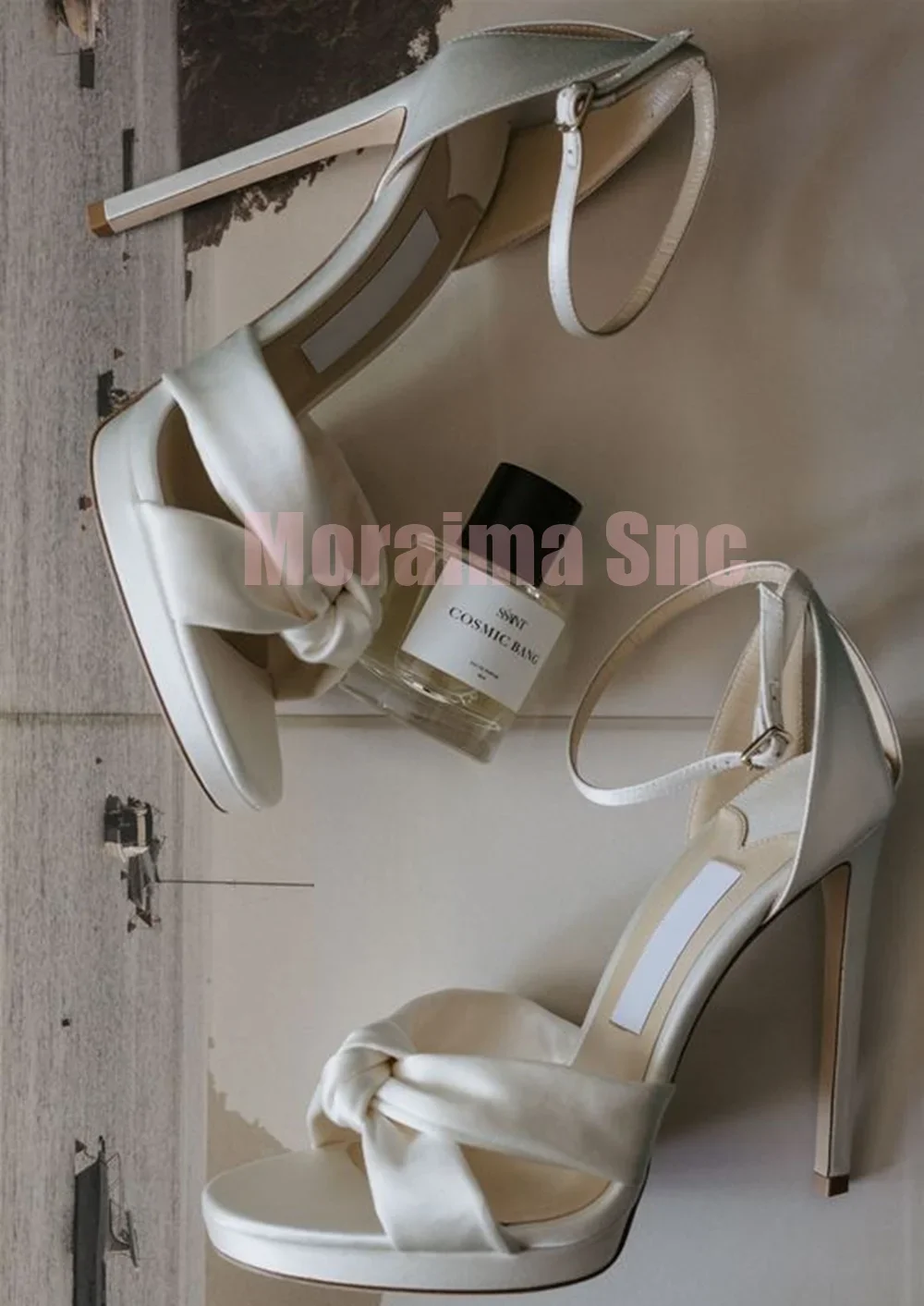 

Platform Knot Decor Satin Sandals Round Open Toe Stiletto High Heel Ankle Buckle Cover Heel Sexy Women's Wedding Shoes Summer