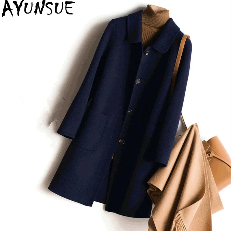 

AYUNSUE Casual Woman 100% Wool Coat Female Autumn Winter Jacket Women 2020 Fashion Long Wool Jackets manteau femme hiver Q18011