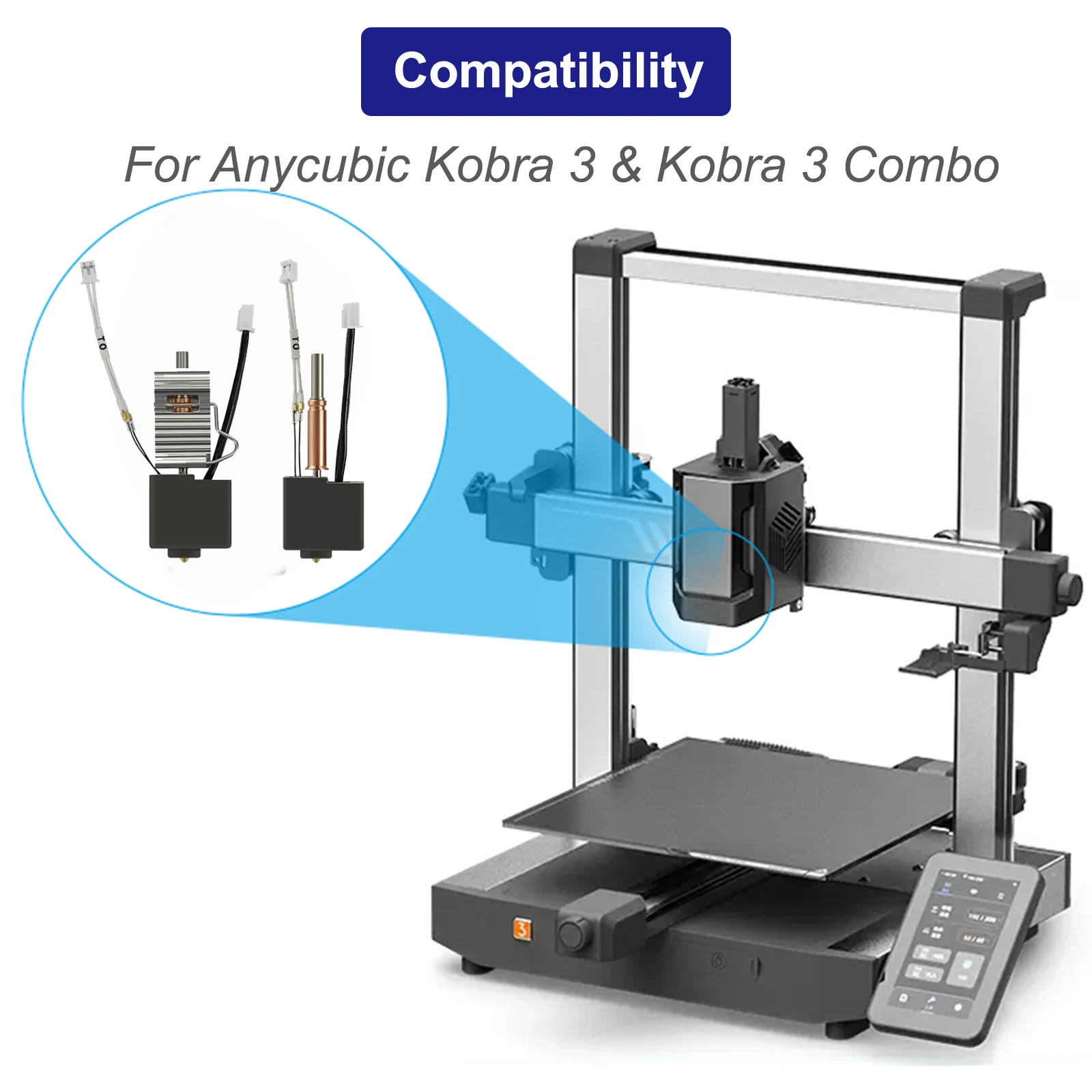 สำหรับ anycubic kobra 3 Combo hotend พร้อมหัวฉีด heatbreak เทอร์มิสเตอร์บล็อกสำหรับ Kobra3พิมพ์ anycubic หัวร้อน End