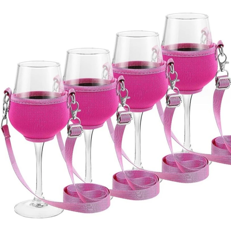 MAKE-4PCS Supporto per bicchiere da vino portatile, cinturino per vino, supporto per bicchiere, supporto per collo, per strumenti da cocktail di compleanno