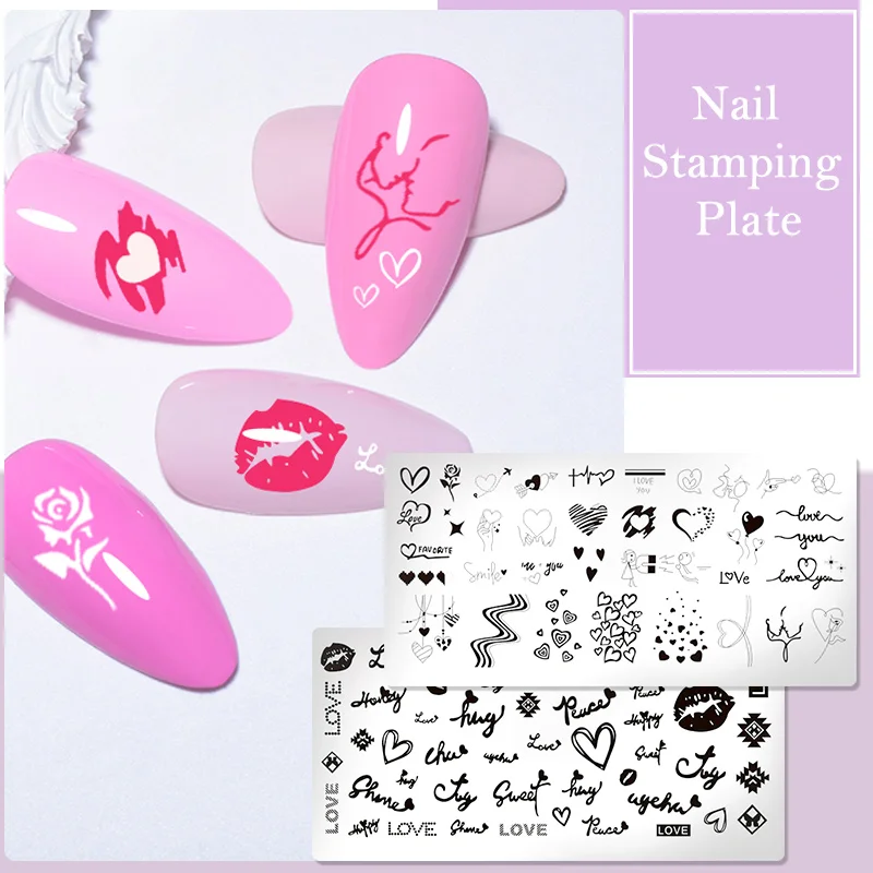 1PC Valentinstag Nagel Stanzen Platten Rose Blume Liebe Nagel Kunst Platte Edelstahl Nagel Design Schablone Werkzeuge