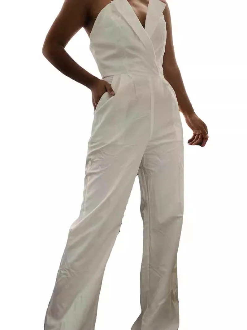 Slim Fit Commuting Jumpsuit Women's Ele Long Pants Middle Waist Length Trouser Legs Other Fabric 9% - 95% Content