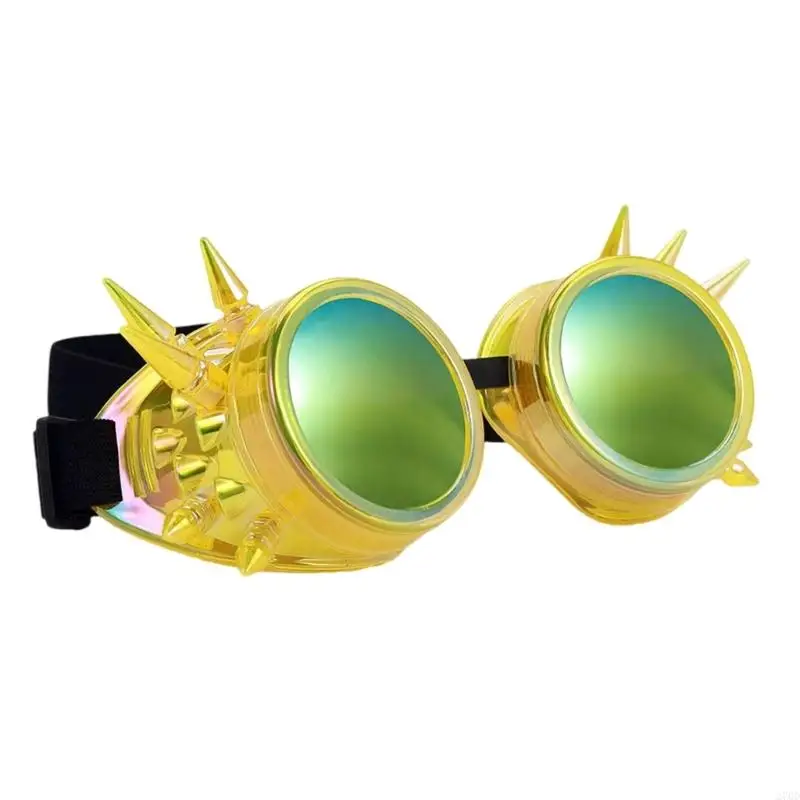 270D Multi Color Fluorescent Steampunk Glasses Rivets Gothic Design Lightweight Adjustable Face Mask For Adults Kids