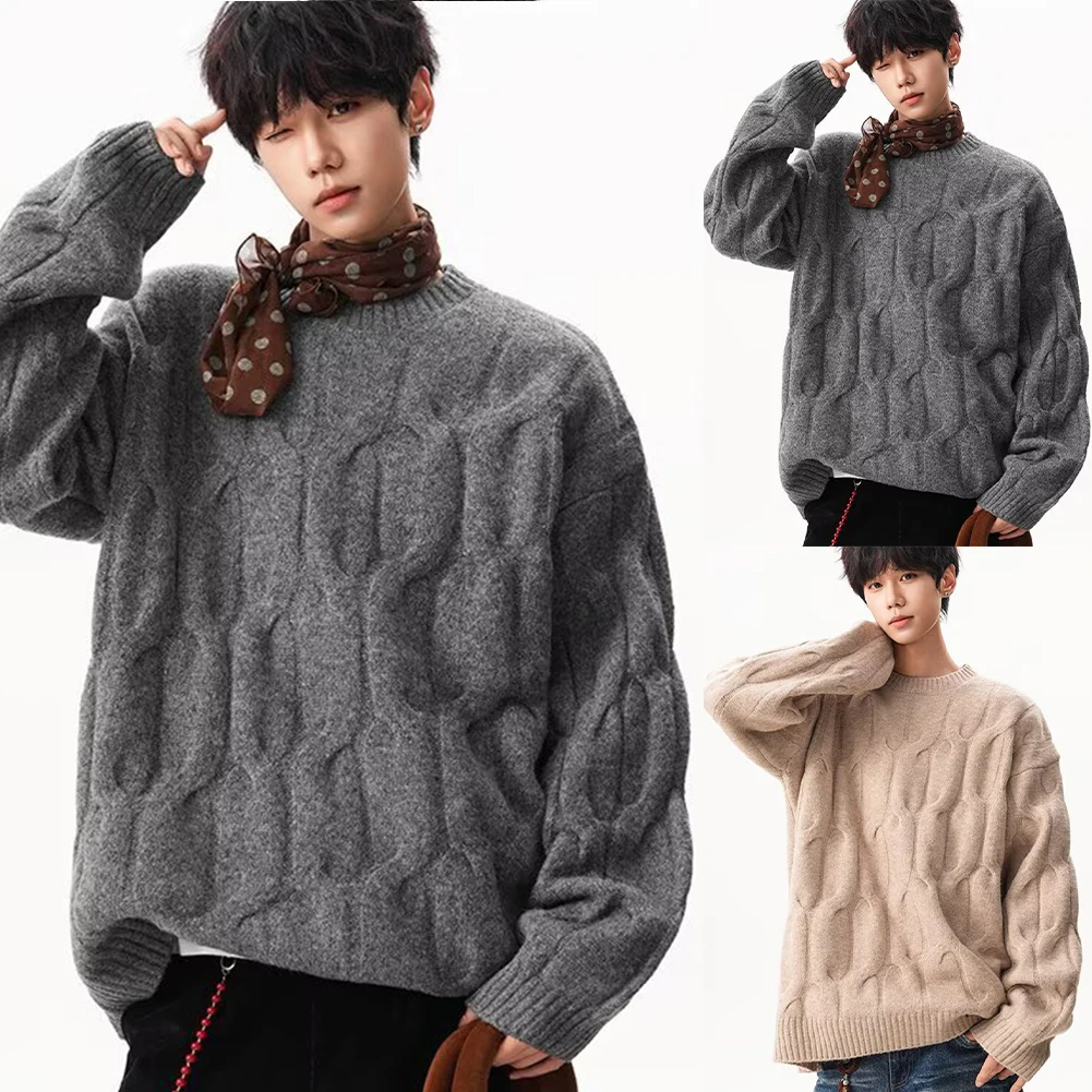 

Men Half High Collar Sweater Heavy Lazy Twist Knitted Shirt Open Cardigan Coat