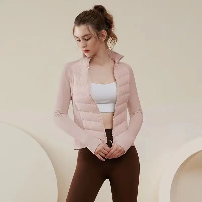 Women Slim Fit Lightweight Cotton Coat Full Zip Up Yoga Workout Jacket Athletic Running Sports Track Jacket with Pockets Thumb