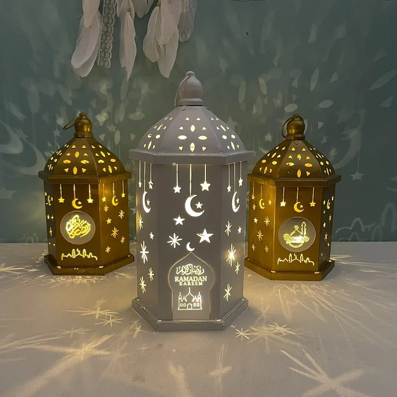 Imagem -02 - Eid Mubarak Lanterna de Metal Lâmpada Led para Decoração Muçulmano Ramadan Kareem Eid Al-fitr Decoração do Partido 2023