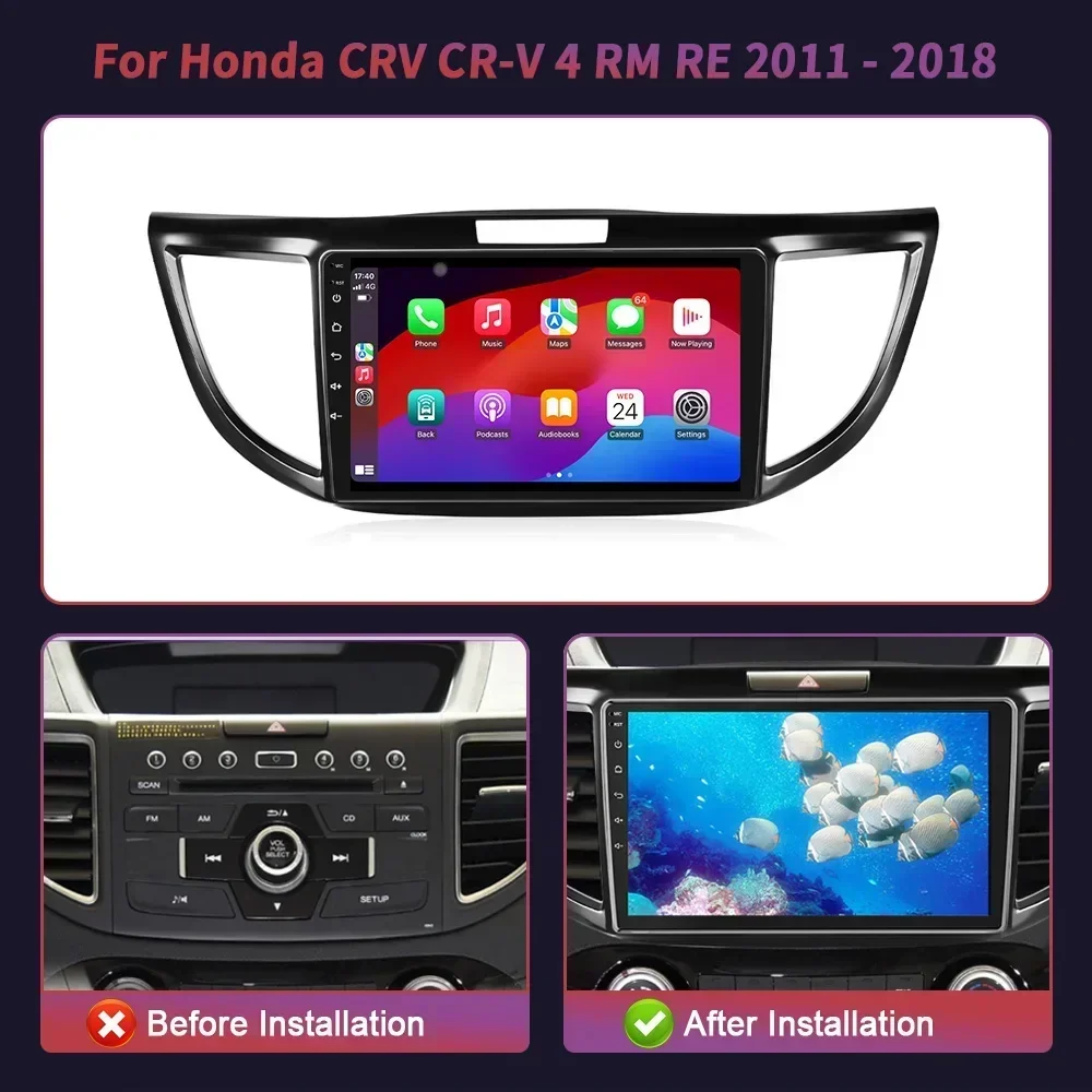 For Honda CRV CR-V 4 RM RE 2011-2018 Wireless Android 14 Car Radio Multimedia Center GPS Navigation 2Din Carplay Screen Stereo