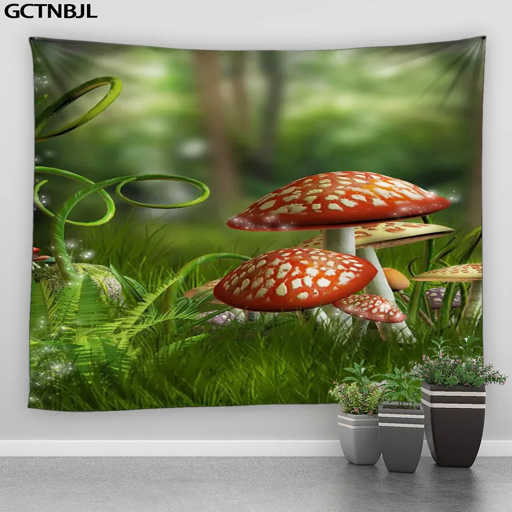 Fairy Forest Tapestry Wall Hanging Fantasy Magic Mushroom Aesthetic For Kids Girl Bedroom Living Room Dorm Party Home Decoration