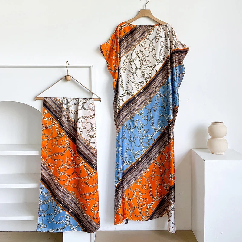 Summer Women's Satin Silk Sunscreen Robe Oversize African Dashiki Dubai Style Beachwear Fashionable Abaya Clothing view 5