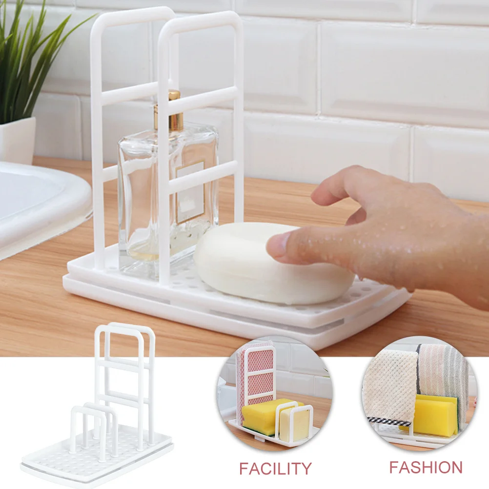 

Modern Sink Storage Rack with Efficient Drainage System Kitchen Sponge Organizer Drying Stand for Towels Cleaning Cloths Utility
