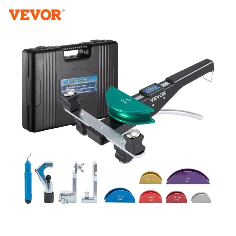 VEVOR HVAC Refrigeration Manual Copper Ratcheting Pipe Bender Kit with 7 Dies 8-22mm 90° Inward & Outward Tube Bending Tools